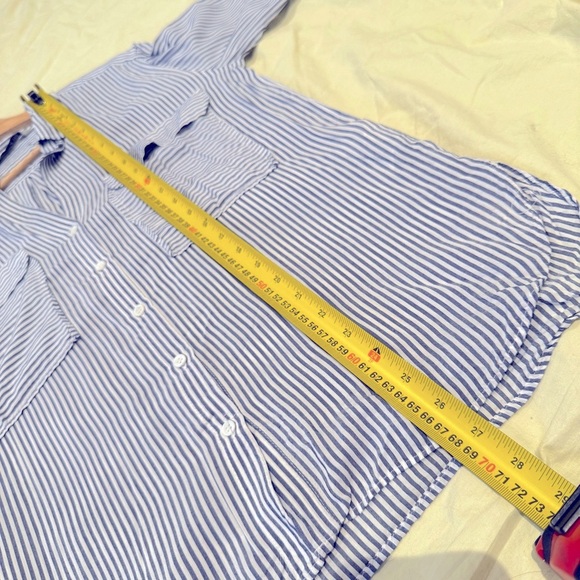 Zara Blue White Striped Viscose ButtonDown Collared Blouse, Sz S, Parisian Style - Picture 10 of 15